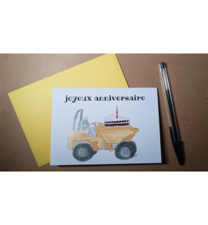 Carte Joyeux anniversaire | Engin de chantier avec tranche de gâteau