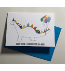 Carte Double Anniversaire - Dinosaure avec ballons