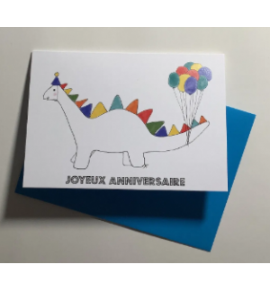 Carte Double Anniversaire - Dinosaure avec ballons