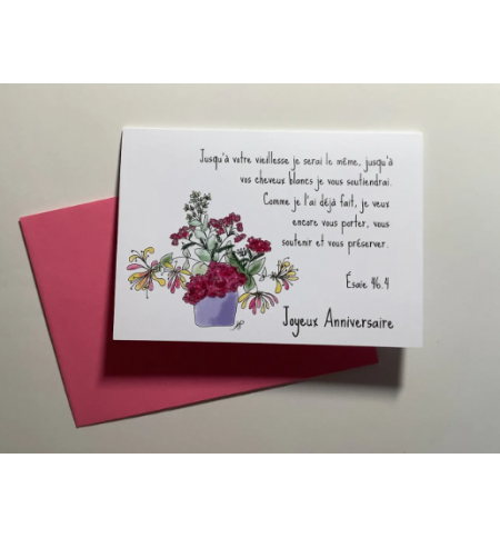 Carte Double"Joyeux Anniversaire" | Vase chèvrefeuille avec Esaïe 46.4 Carte Double"Joyeux Anniversaire" | Vase chèvrefeuille avec Esaïe 46.4