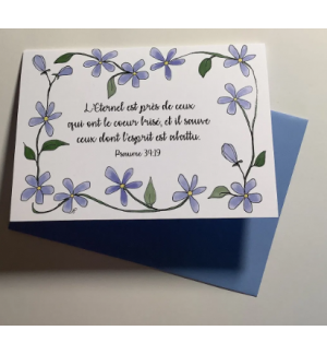 Carte Double Condoléances - Pervenche Psaume 34v19
