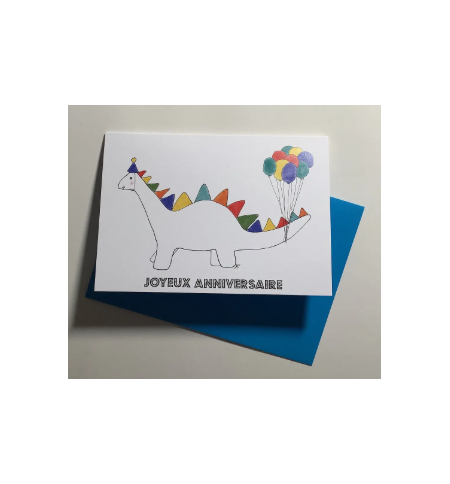 Carte Double Anniversaire - Dinosaure avec ballons Carte Double Anniversaire - Dinosaure avec ballons