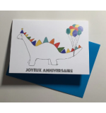Carte Double Anniversaire - Dinosaure avec ballons