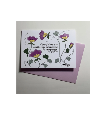 Carte Double Merci- Fleurs Clématite - Proverbes 11v25