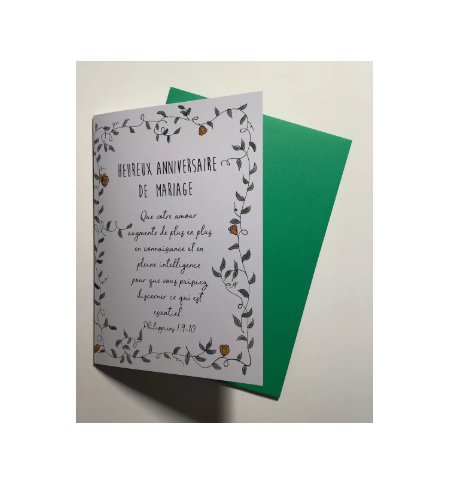 Carte Anniversaire de Mariage avec Verset Philippiens 1v9-10 Carte Anniversaire de Mariage avec Verset Philippiens 1v9-10