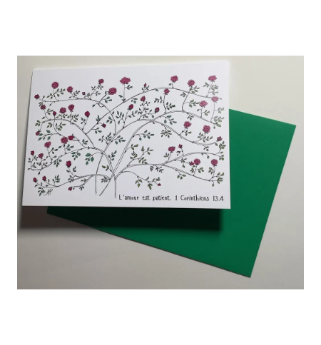 Carte Double Rosier Grimpant Avec Verset  Corinthiens 13v14
