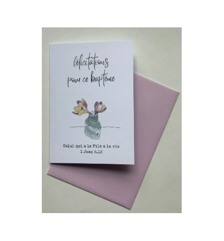 Carte Double Félicitations Baptème Crocus Avec Verset 1 Jean 5v12 Carte Double Félicitations Baptème Crocus Avec Verset 1 Jean 5v12