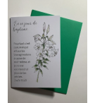 Carte Double En ce Jour de Baptème- Lys Avec Verset Esaie 43v25