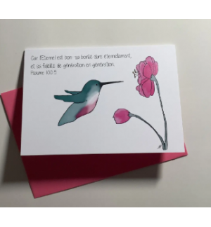 Carte Double Colibri Avec Verset Psaume 100v5