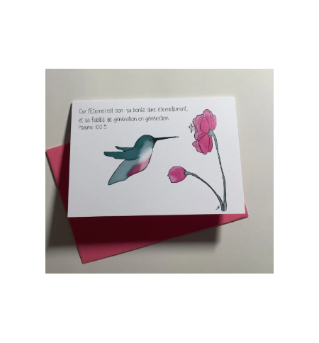 Carte Double Colibri Avec Verset Psaume 100v5