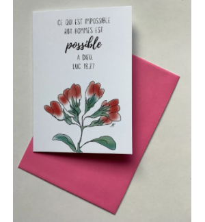 Carte Double Fleurs rouges Avec Verset Luc 18v27