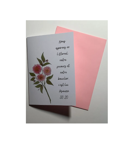 Carte Double Zinnias Avec Verset Psaume 33v20