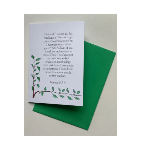 Carte Double Feuilles Vertes Avec Verset Jérémie 17v8