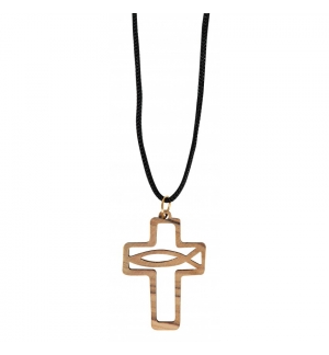 Collier croix en bois d'olivier