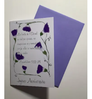 Carte Double Joyeux Anniversaire" Ipomée Verset Lamentations 3v22-23