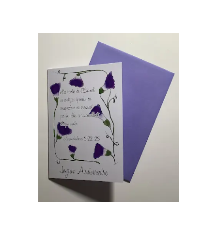 Carte Double Joyeux Anniversaire" Ipomée Verset Lamentations 3v22-23