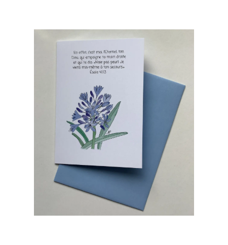 Carte Double Agapanthe Avec Verset Esaie 41v13