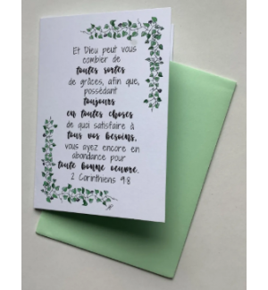 Carte Double Feuilles de Lierre Avec Verset 2 Corinthiens 9v8