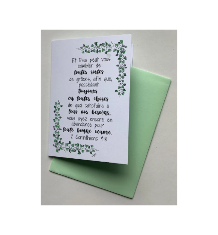 Carte Double Feuilles de Lierre Avec Verset 2 Corinthiens 9v8