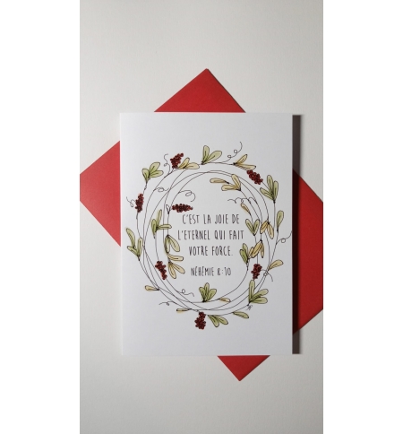 Carte Double Couronne Baies Rouges Avec verset Néhémie 8v10