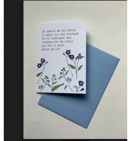 Carte Double Myosotis Avec Verset Esaie 40v29