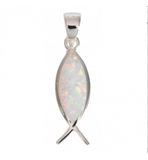 Pendentif Ichtus en argent et nacre blanche