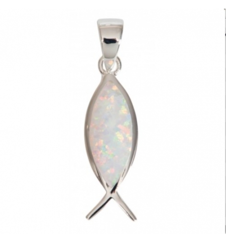 Pendentif Ichtus en argent et nacre blanche
