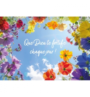 Carte Avec Message Fleurs colorées sur ciel bleu