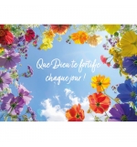 Carte Avec Message Fleurs colorées sur ciel bleu