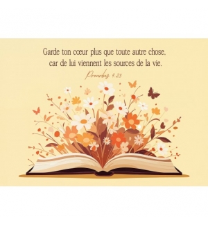 Carte Avec Verset Livre ouvert d'où jaillissent des fleurs