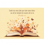 Carte Avec Verset Livre ouvert d'où jaillissent des fleurs
