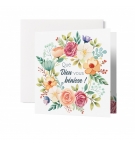 Carte Carrée Double Mariage Couronne de fleurs en aquarelle