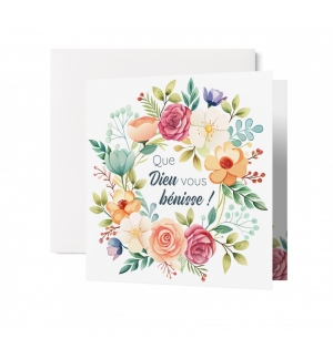Carte Carrée Double Mariage Couronne de fleurs en aquarelle