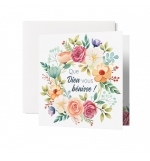 Carte Carrée Double Mariage Couronne de fleurs en aquarelle