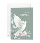 Carte Double Baptême Colombe sur une branche en fleur