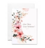 Carte Double Mariage Demi-couronne de fleurs sur fond blanc