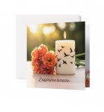 Carte double carrée Condoléances Bougie Blanche Fleurs et Oiseaux