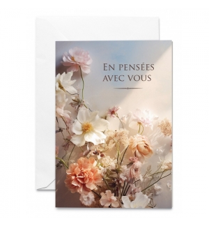 Carte Double Condoléances Bouquet de fleurs sur une table