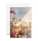 Carte Double Condoléances Bouquet de fleurs sur une table