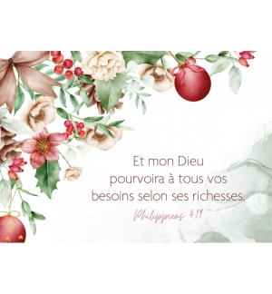 Mini-carte Aquarelle houx et décorations de Noël