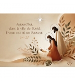 Carte Fin D'année Illustration de Jésus, Marie et Joseph sur fond beige