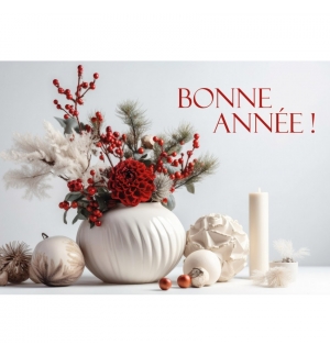 Carte Fin D'année Composition florale  dans un vase et bougies Carte Fin D'année Composition florale  dans un vase et bougies
