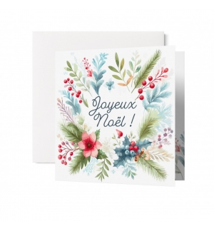 Carte Carrée Double Joyeux Noel Fleurs et branches de sapin Carte Carrée Double Joyeux Noel Fleurs et branches de sapin