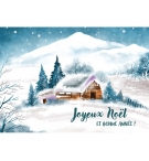 CARTE Fin d'année Aquarelle d'une maison dans un paysage enneigé