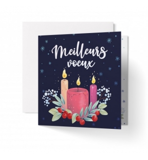 Carte Double Carre Fin D'année Bougies de l'avent dessinées