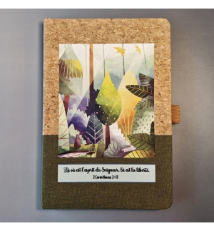 Carnet A5 liège et toile vert foncé, 2 Corinthiens 3 : 17