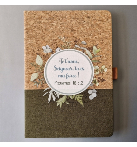 Carnet A5 liège et toile vert foncé, Psaumes 18 : 2