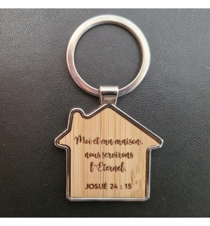 Porte-clé maison en métal et bambou