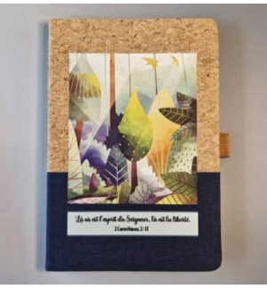 Carnet A5 liège et toile Bleu foncé, 2 Corinthiens 3 : 17