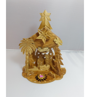 Crêche de Noël en bois avec carillons